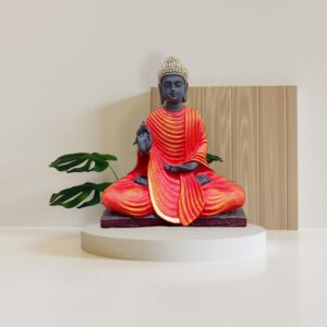 Buddha-Inspired Black Statues Adorned with Vibrant Shawls