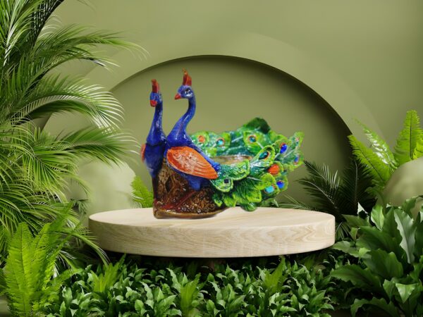 Twin Peacock Lovebirds Statue