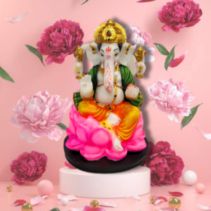 Divine Blessings: Lord Ganesh on Lotus Sculpture (10" Tall)