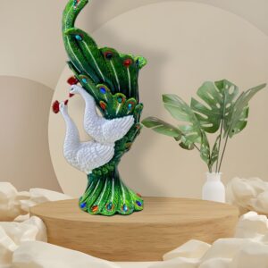 White Peacock Sculpture with Sparkling Gem Feathers