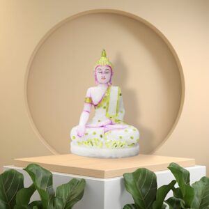 Budda's Statue In White And Pink Shawl with blue glow ( Glow in the Dark )
