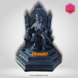Fiercely Aggressive Chhatrapati Shivaji Maharaj on Throne with Sword and "Chhatrapati" inscription Murti