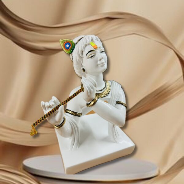 krishna murti, white krishna murti, krishna statue, krishna idol, pooja murti, hindu god murti, krishna playing flute, table top murti, home decor, spiritual decor, religious gifts, vastu, meditation, yoga, krishna janmashtami, gift for krishna devotee, made in india